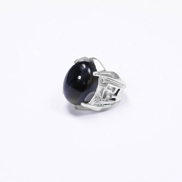 Nhẫn bạc phong thủy nam mệnh Thủy từ đá mặt hổ xanh đen 