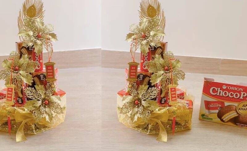 Hướng dẫn cách làm tháp tài lộc trưng Tết đẹp, ý nghĩa 31 Tháp bánh Tết bằng bánh Choco-pie