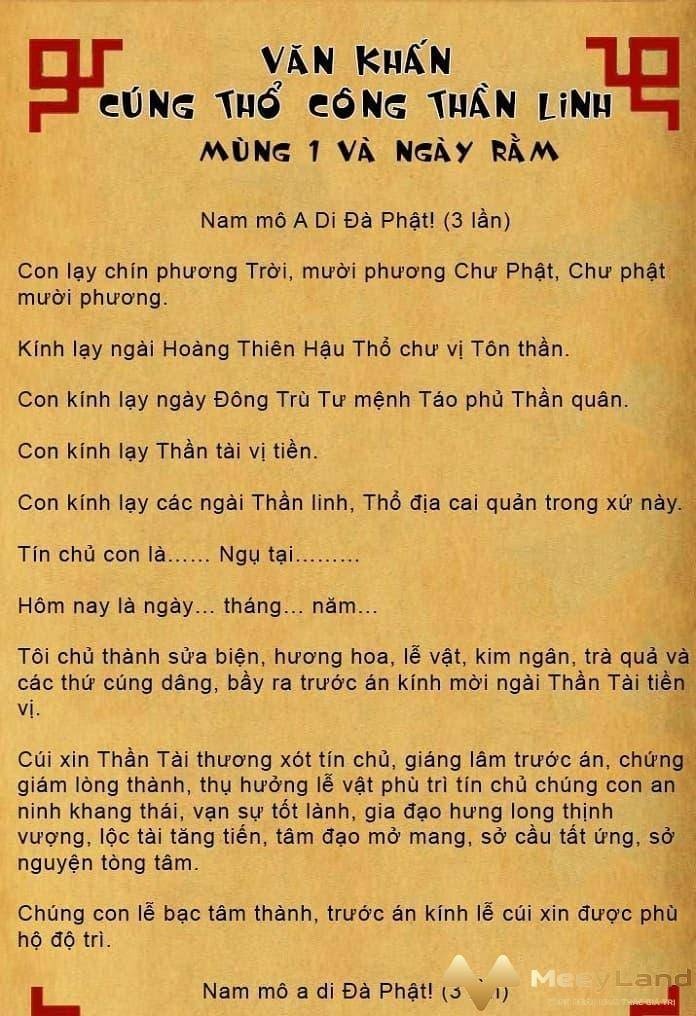 Văn khấn mùng 1 ngày rằm lễ Thần Thổ công và các vị Thần